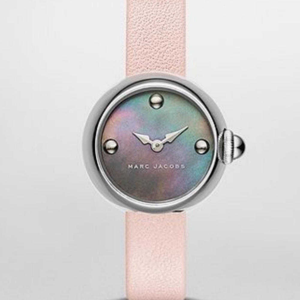 Marc jacobs watch, pink leather mother of pearl watch